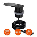 Open Box Link2Home 1-Power-Outlet Space Saver Grommet Socket USB A/C Port 3.1 Amp Splash Resistant in Stainless-Steel, Overload Protection
