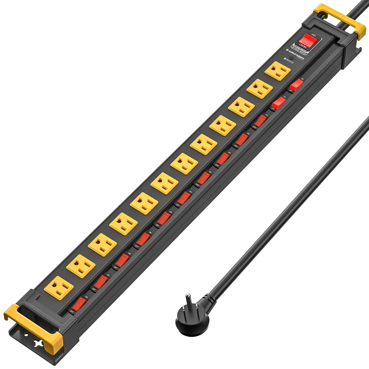 Mountable Metal Power Strip with Individual Switches | 6–12 Outlets Dual-Pole Master Switch, 3300J Surge Protector ETL Listed