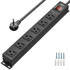 CRST 6 Outlets Wide Spaced Mountable Metal Power Strip Surge Protector, 2100 Joules Protection, Easy Mounting, 6FT