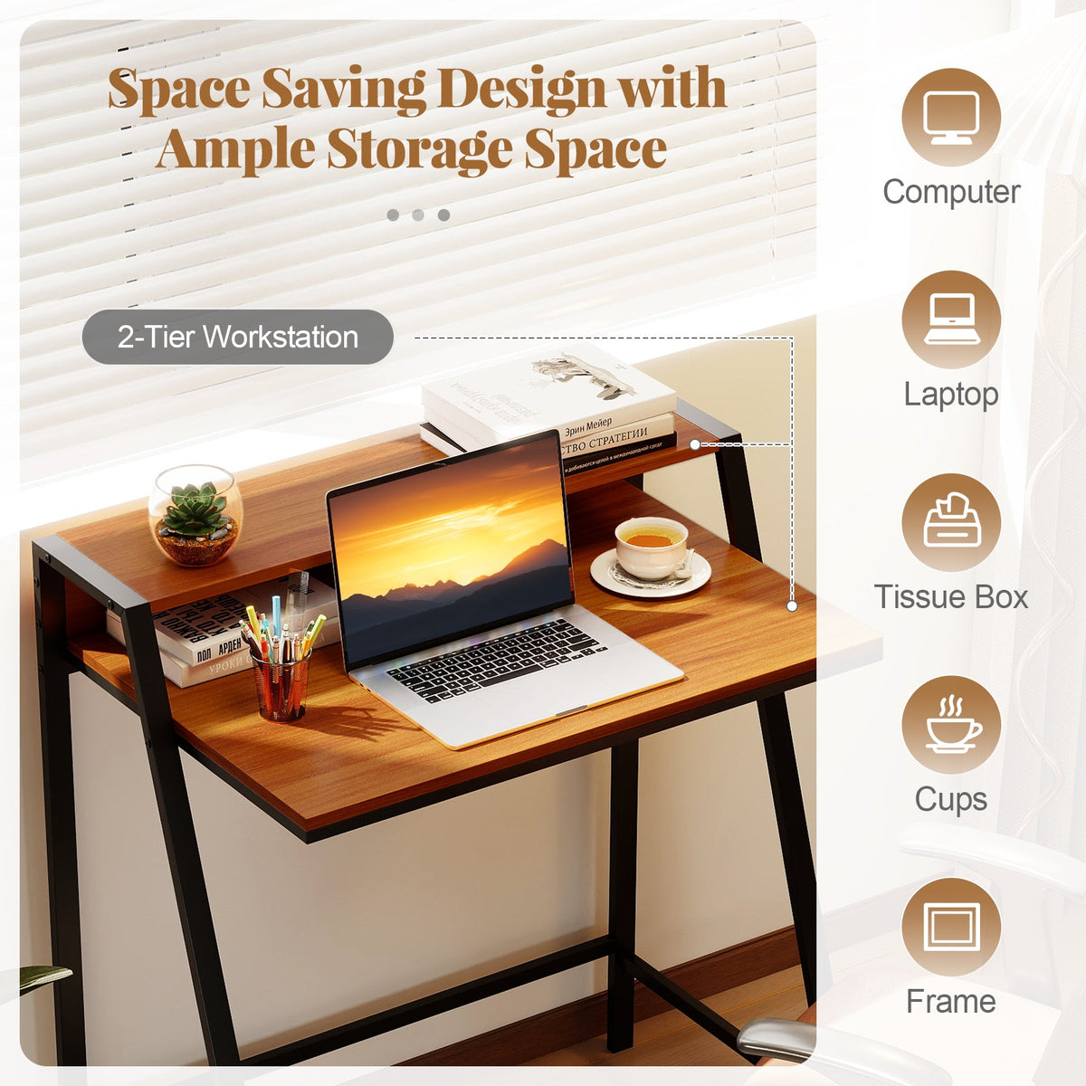 2 Tier Computer Desk PC Laptop Table Study Writing Home Office Workstation New