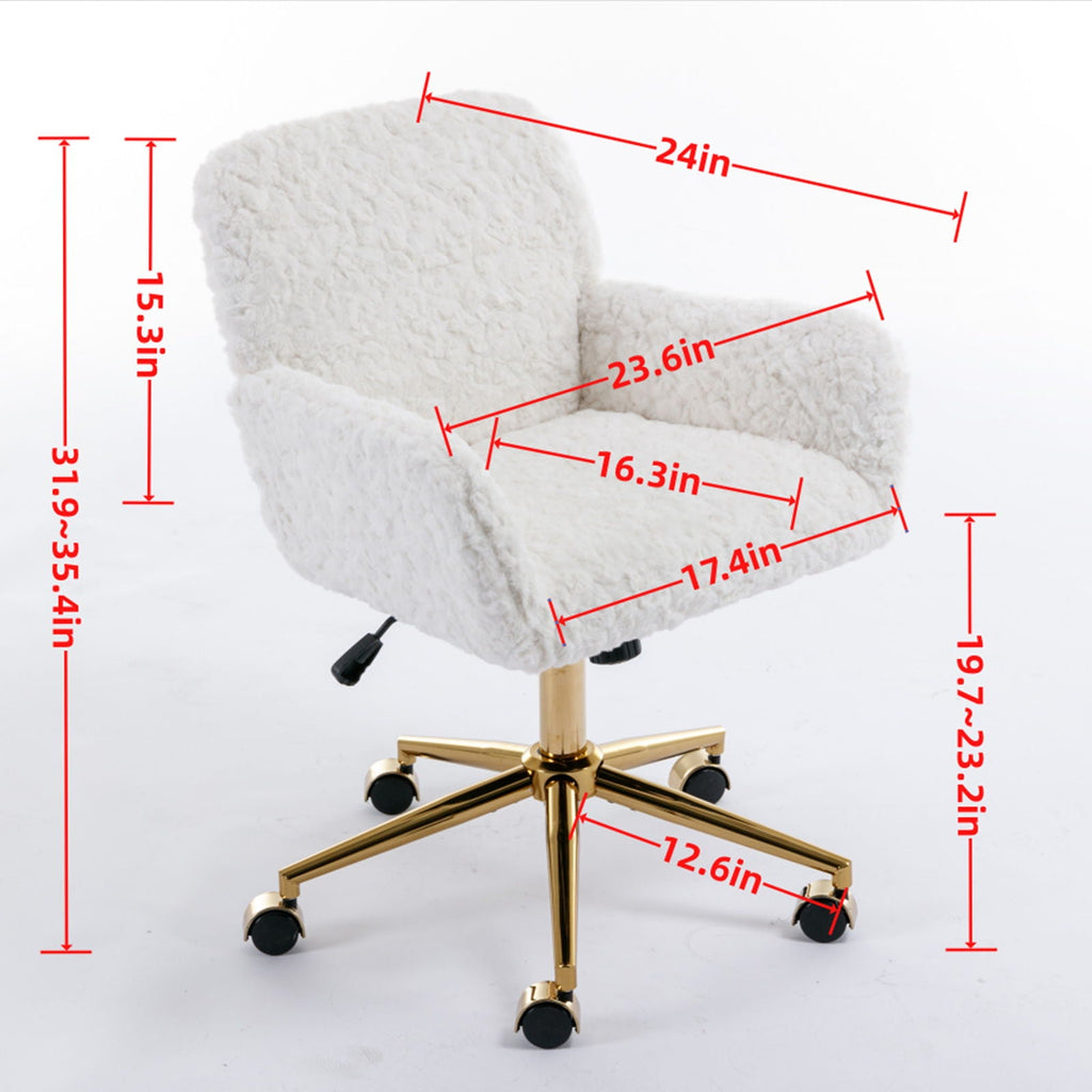 Office Chair, Artificial Rabbit Hair Home Office Chair With Metal Base, Adjustable Desk Chair Swivel Office Chair, Vanity Chair