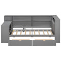 Platform Bed With Upholstered Headboard, Storage Shelves, Drawers, Charging Station, LED Lighting, Built In Desk