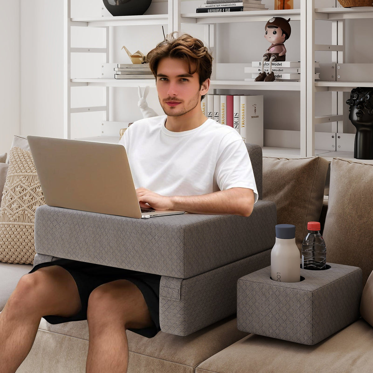 3-Piece Reading Pillow Set Extra Large Lap Desk with Coaster-Gray