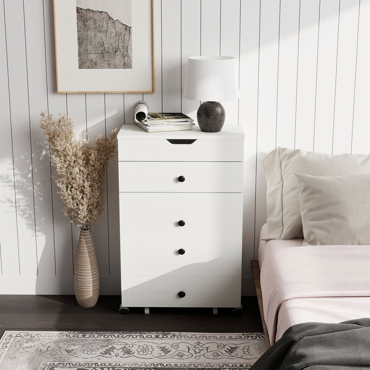 3-in-1 Small Vanity Desk Set with Flip-top Mirror and Lights with Drawers and Stool-White