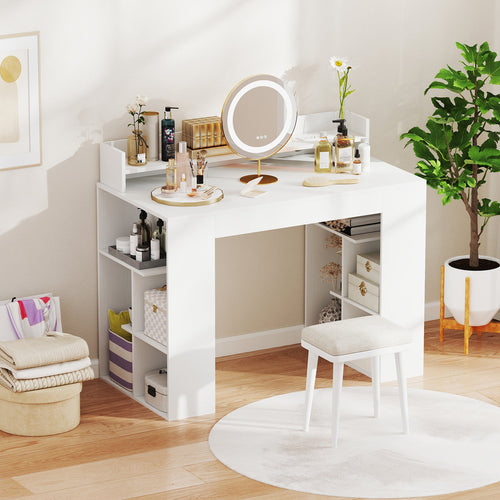 43 Inch Computer Desk with Power Outlets and 2 Bookcases-White