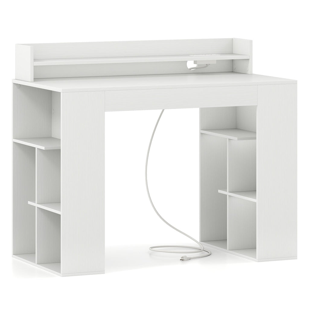 43 Inch Computer Desk with Power Outlets and 2 Bookcases-White
