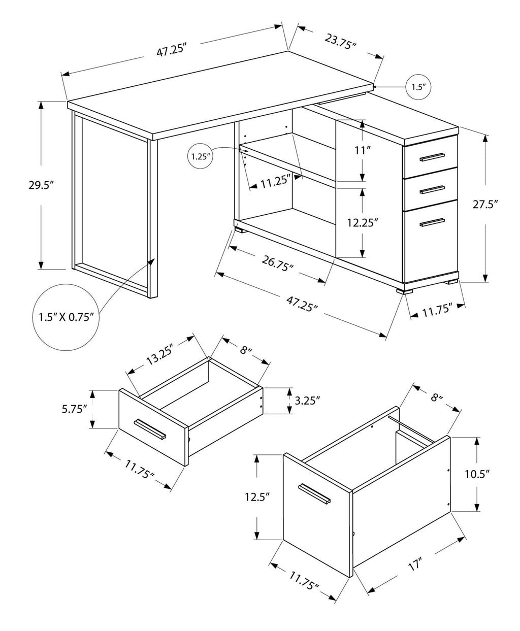 Computer Desk, Home Office, Corner, Left, Right Set - Up, Storage Drawers, L Shape, Laptop, And Contemporary & Modern