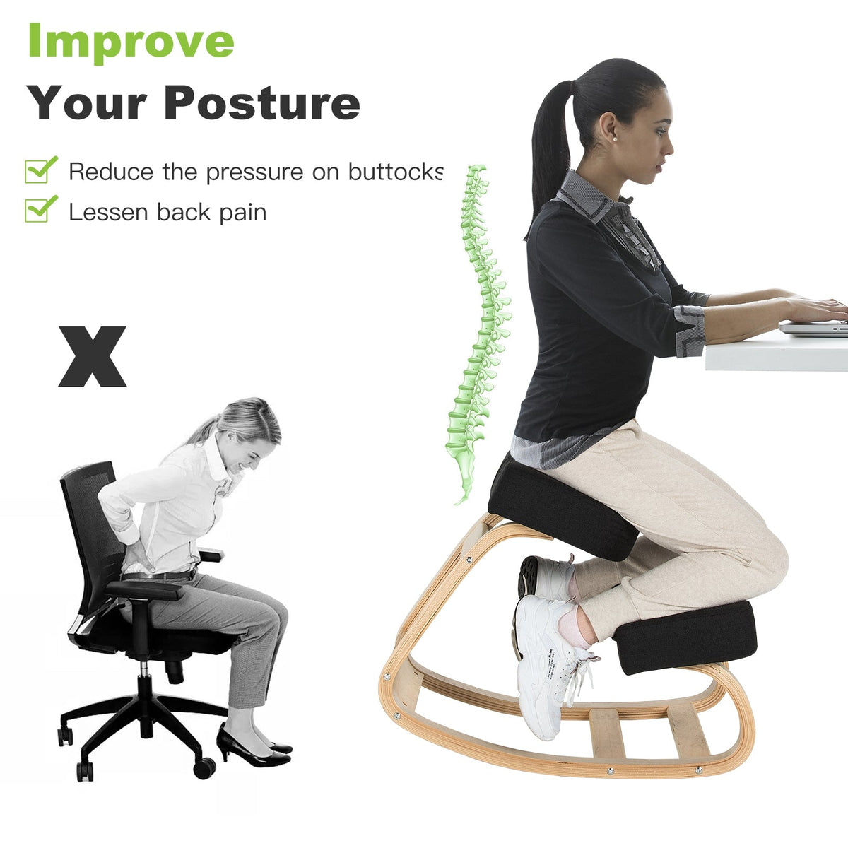 Ergonomic Kneeling Chair Rocking Office Desk Stool Upright Posture