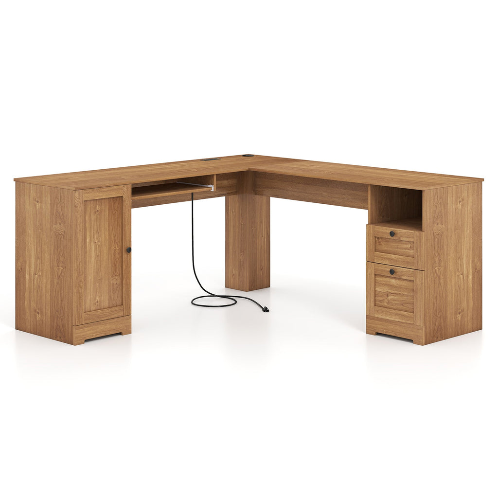 66 Inch L-Shaped Writing Study Workstation Computer Desk with Drawers