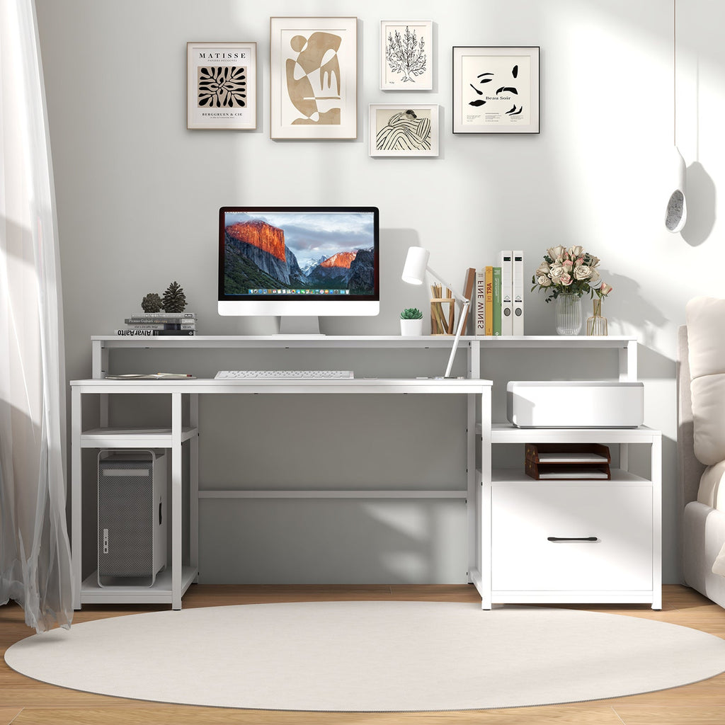 67 Inch Computer Desk with Monitor Stand & File Drawer