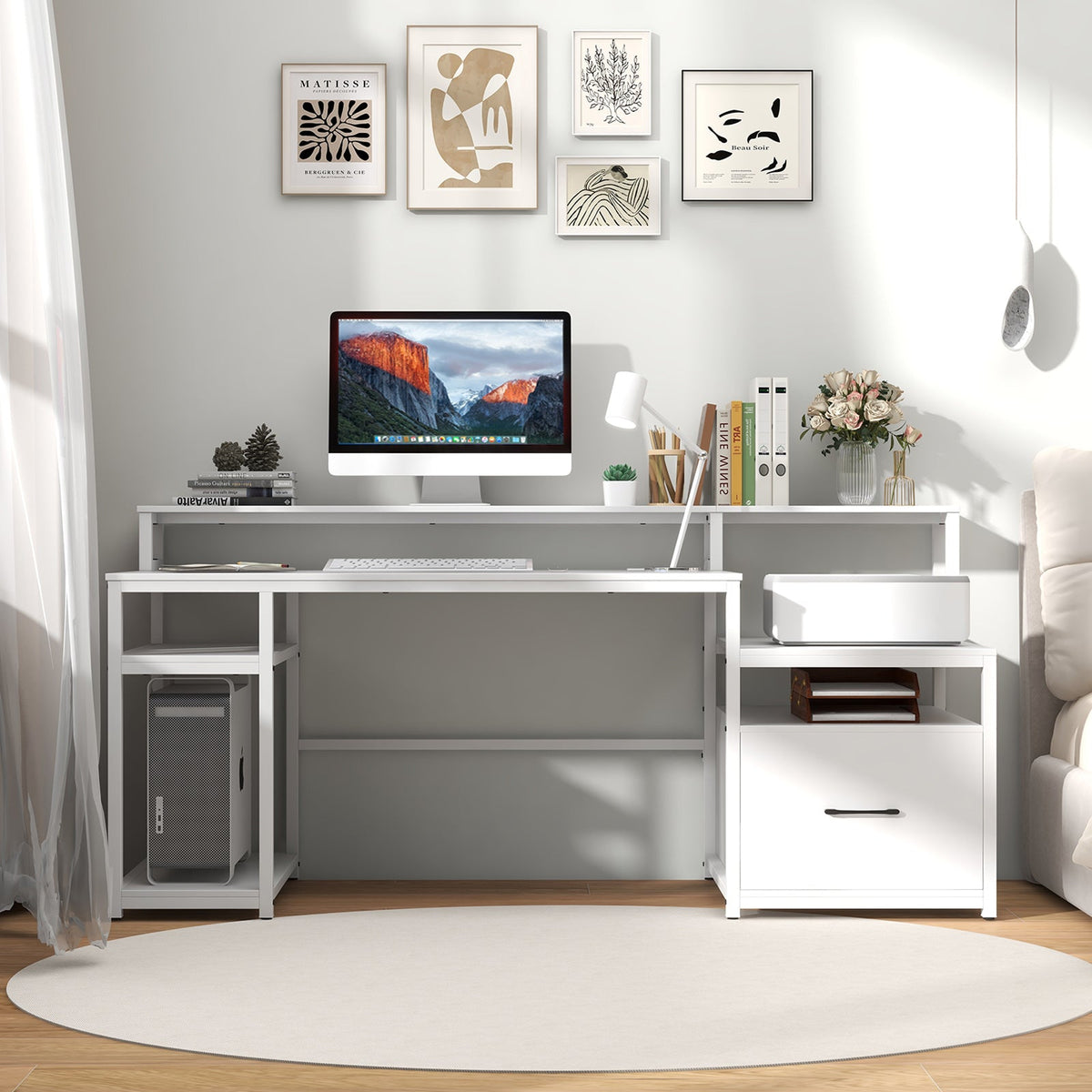 67 Inch Computer Desk with Monitor Stand & File Drawer