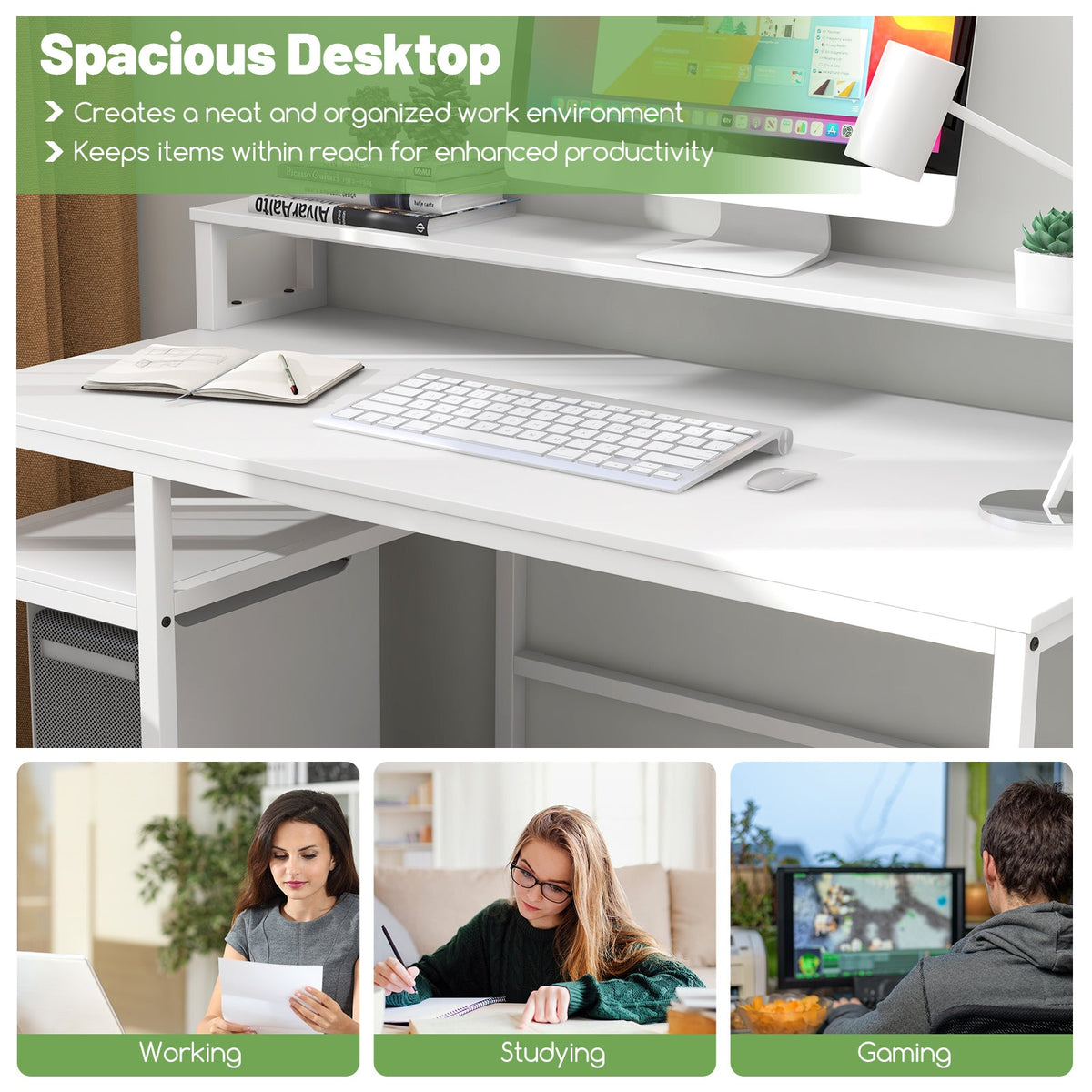 67 Inch Computer Desk with Monitor Stand & File Drawer