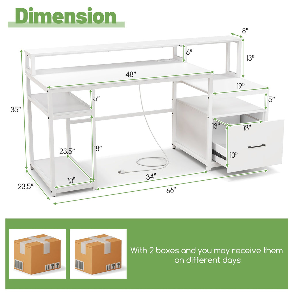67 Inch Computer Desk with Monitor Stand & File Drawer