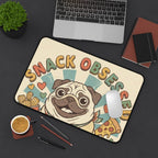 Snack Obsessed Pug Desk Mat — Cute Food Lover Mouse Pad