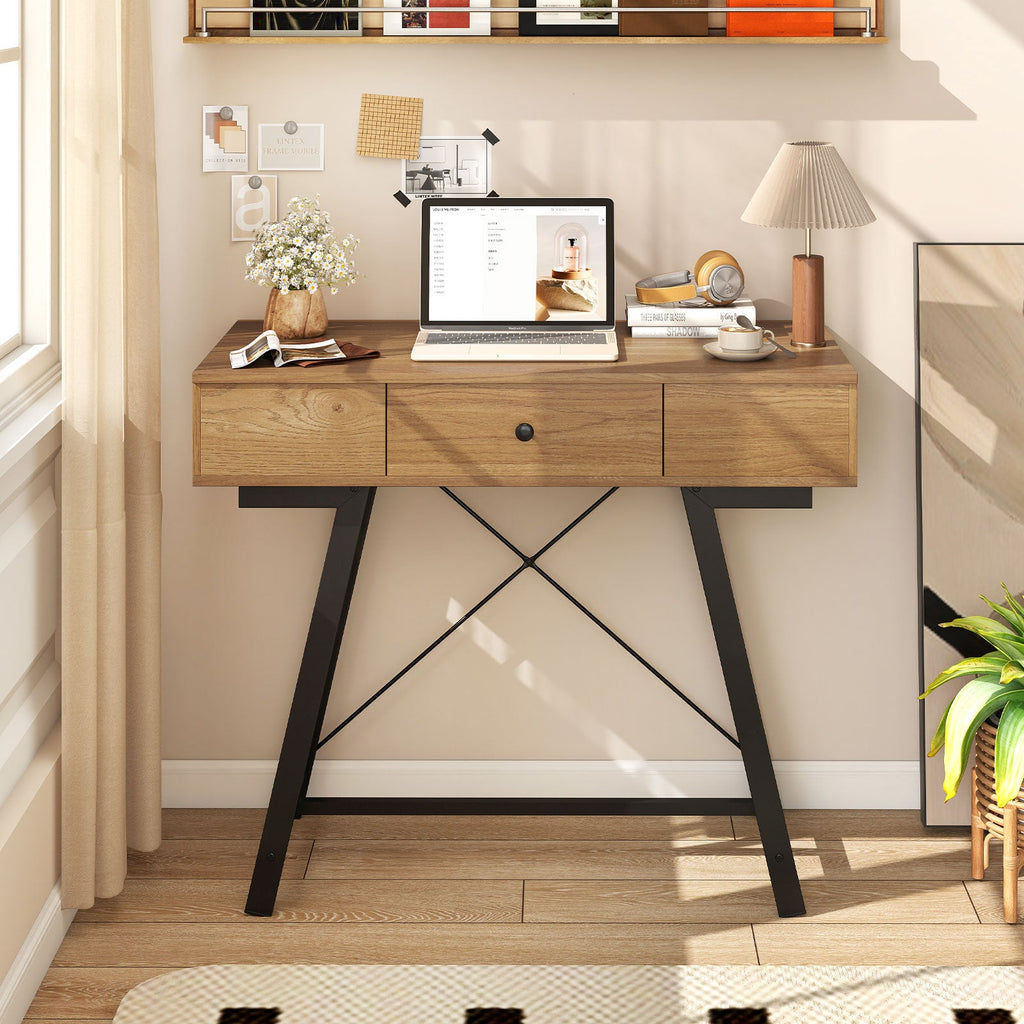Vanity Desk with Flip Top Mirror Makeup Dressing Table-Rustic Brown