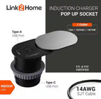 Open Box Link2Home 1-Power-Outlet Space Saver Grommet Socket USB A/C Port 3.1 Amp Splash Resistant in Stainless-Steel, Overload Protection