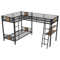 L-Shaped Twin Over Twin Bunk Bed With Twin Size Loft Bed With Desk And Shelf - Brown