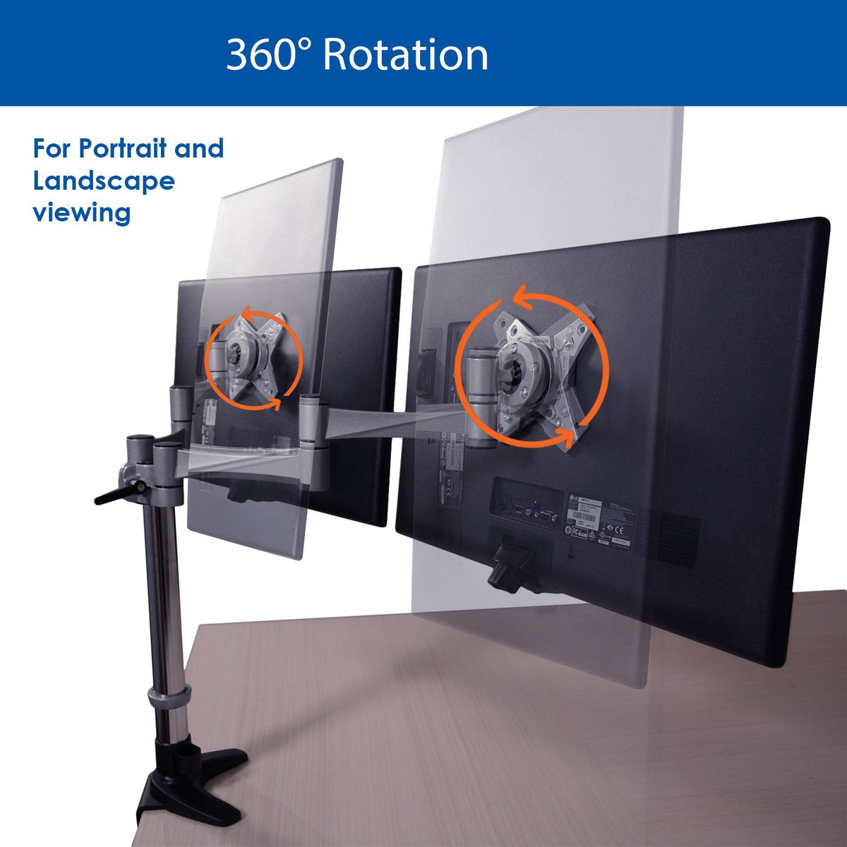 QualGear 3-Way Articulating Dual Monitor Desk Mount, 13-32 In, Silver, QG-DM-02-016