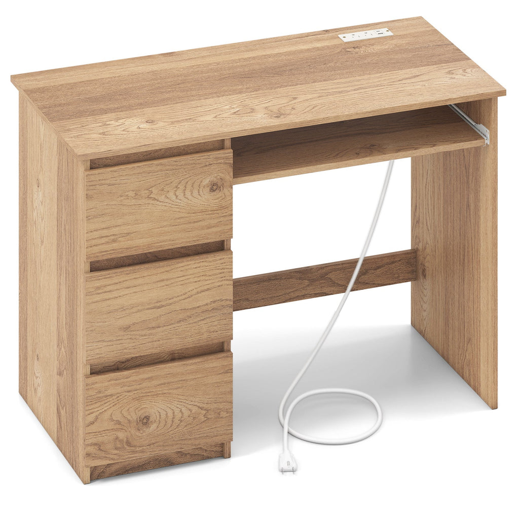 Computer Desk with Power Outlet Keyboard Tray and 3 Large Drawers