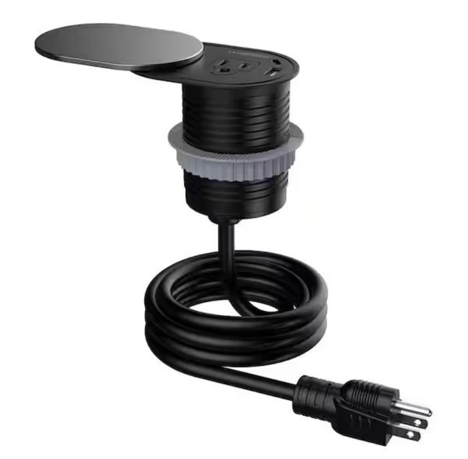 Open Box Link2Home 1-Power-Outlet Space Saver Grommet Socket USB A/C Port 3.1 Amp Splash Resistant in Stainless-Steel, Overload Protection