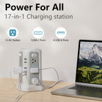Power Strip Tower Surge Protector 12 AC Outlets 5 USB Ports 8.8ft Cord Gray