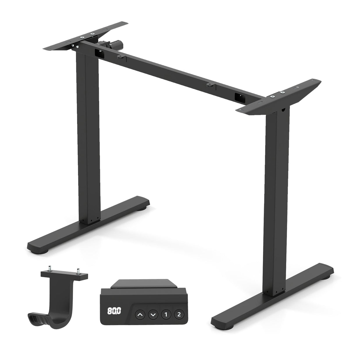 Electric standing desk frame from DirectDeals with adjustable height, LED display, and sturdy computer desk base.