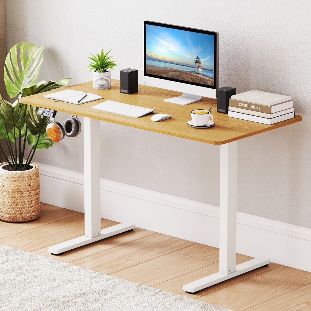 Electric standing desk frame from DirectDeals with adjustable height and LED display for ergonomic computer workspace.