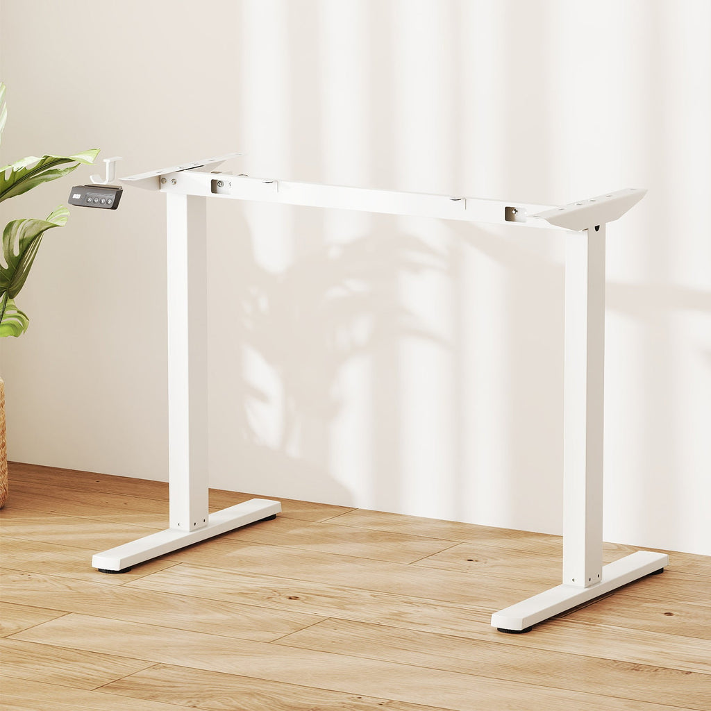 Electric standing desk frame by DirectDeals with height adjustment and LED display, designed for computer desks.