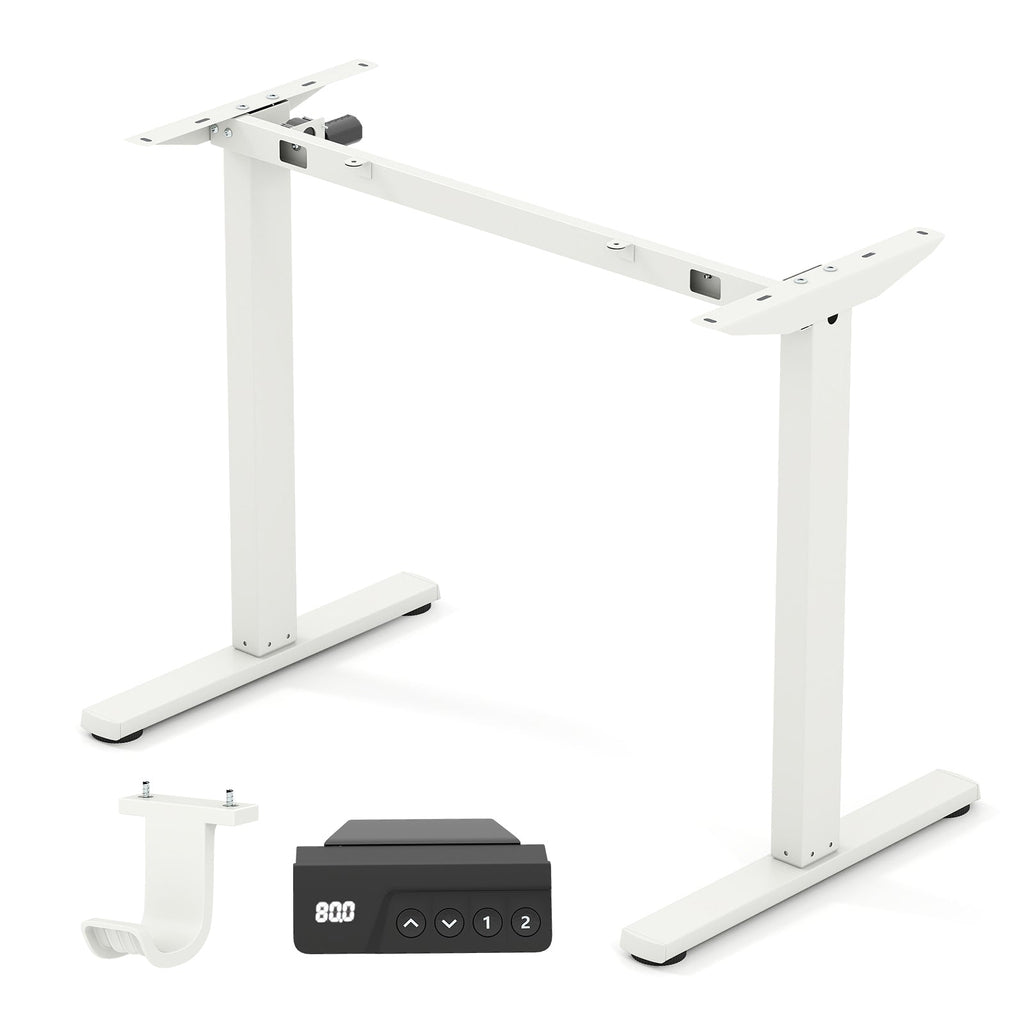 Electric standing desk frame by DirectDeals with height adjustment and LED display, designed for ergonomic computer work.