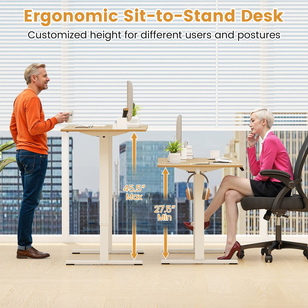 Electric standing desk frame from DirectDeals with adjustable height and LED display, designed for ergonomic computer workspaces.