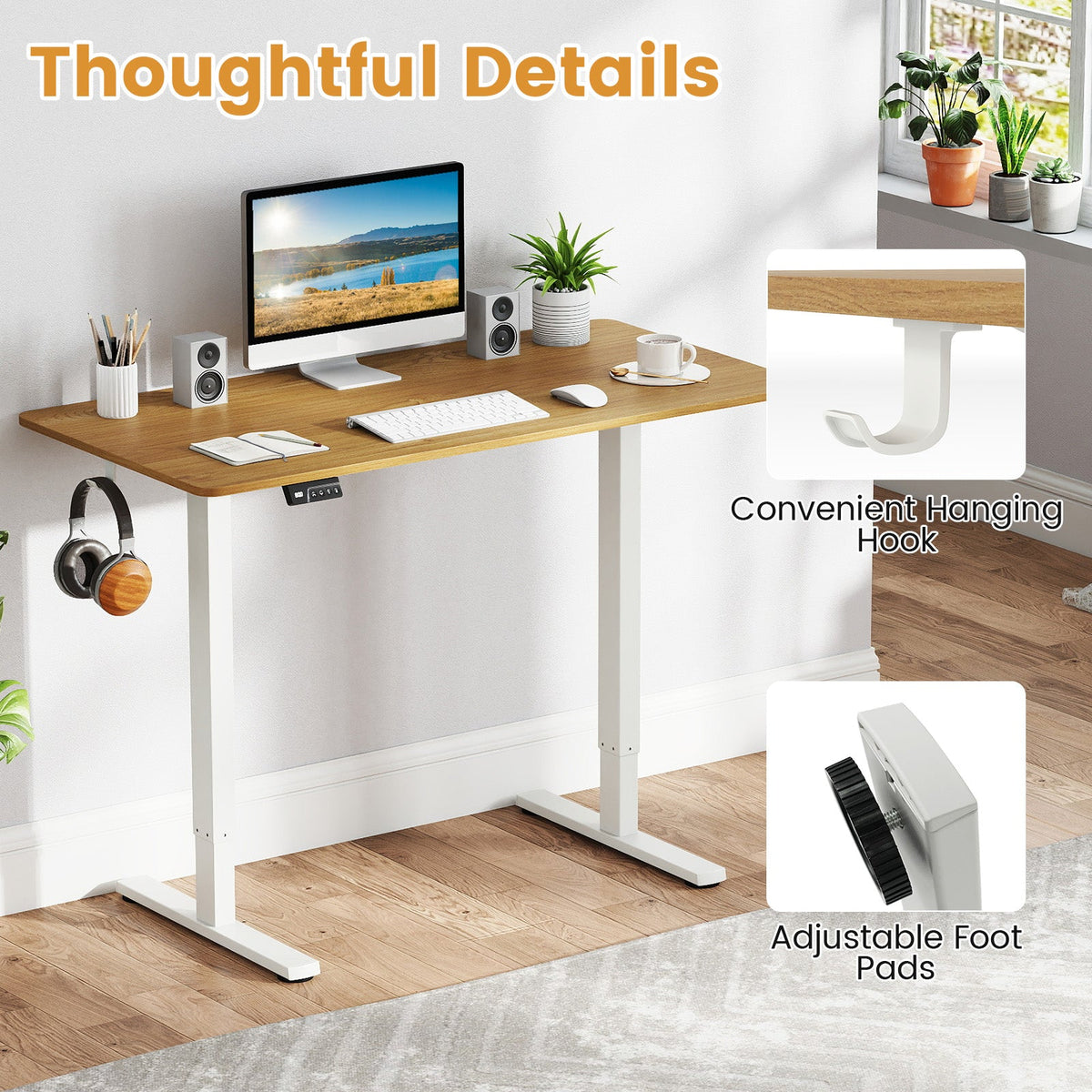 Electric standing desk frame by DirectDeals with adjustable height and LED display, designed for ergonomic computer workstations.