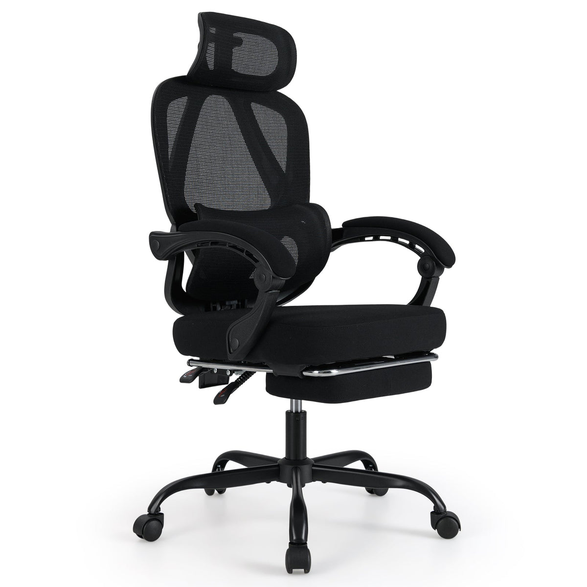 Ergonomic Office Chair High Back Mesh Desk Chair with Retractable Footrest-Black