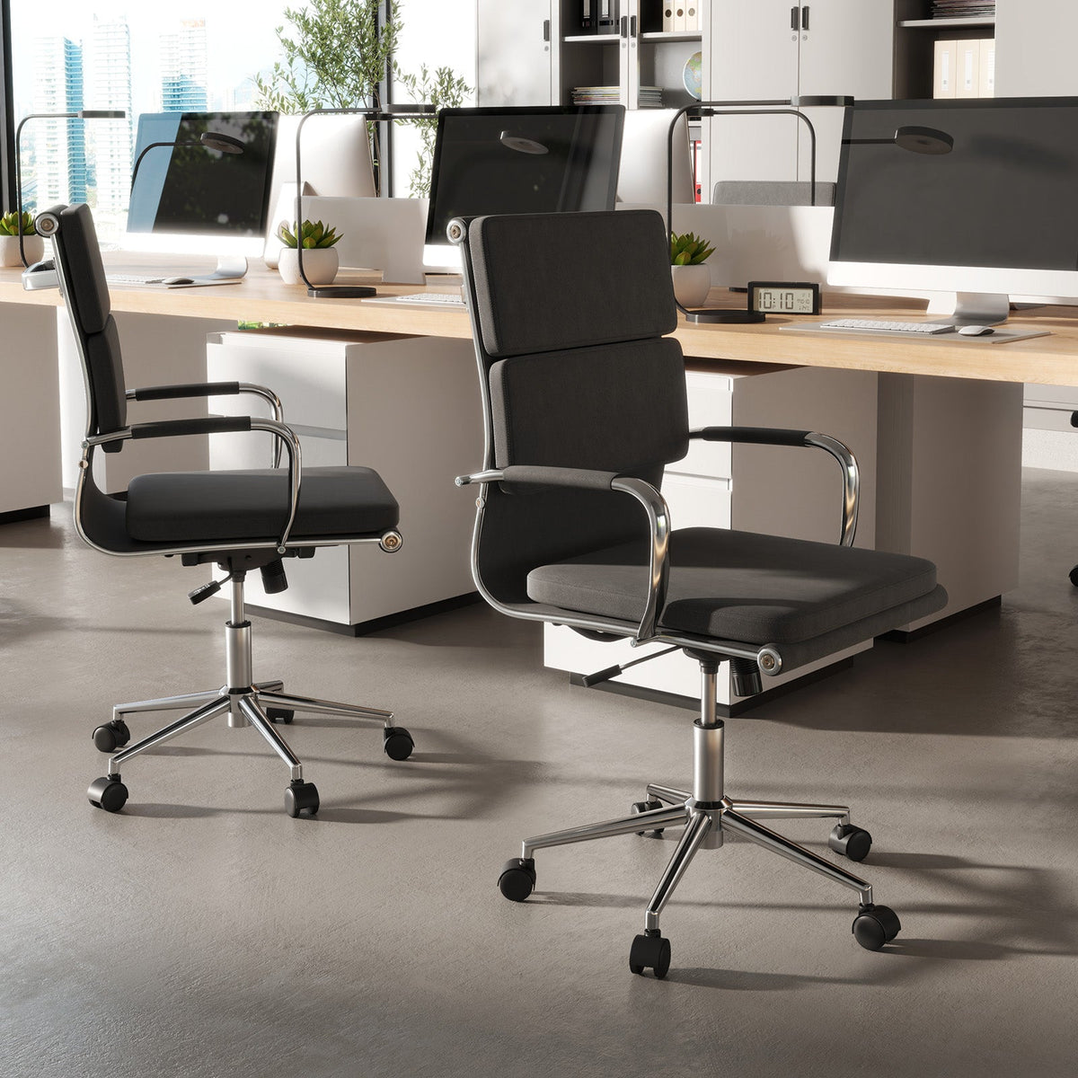 Ergonomic Office Desk Chair with Rocking Backrest and Height-adjustable Padded Seat-Gray