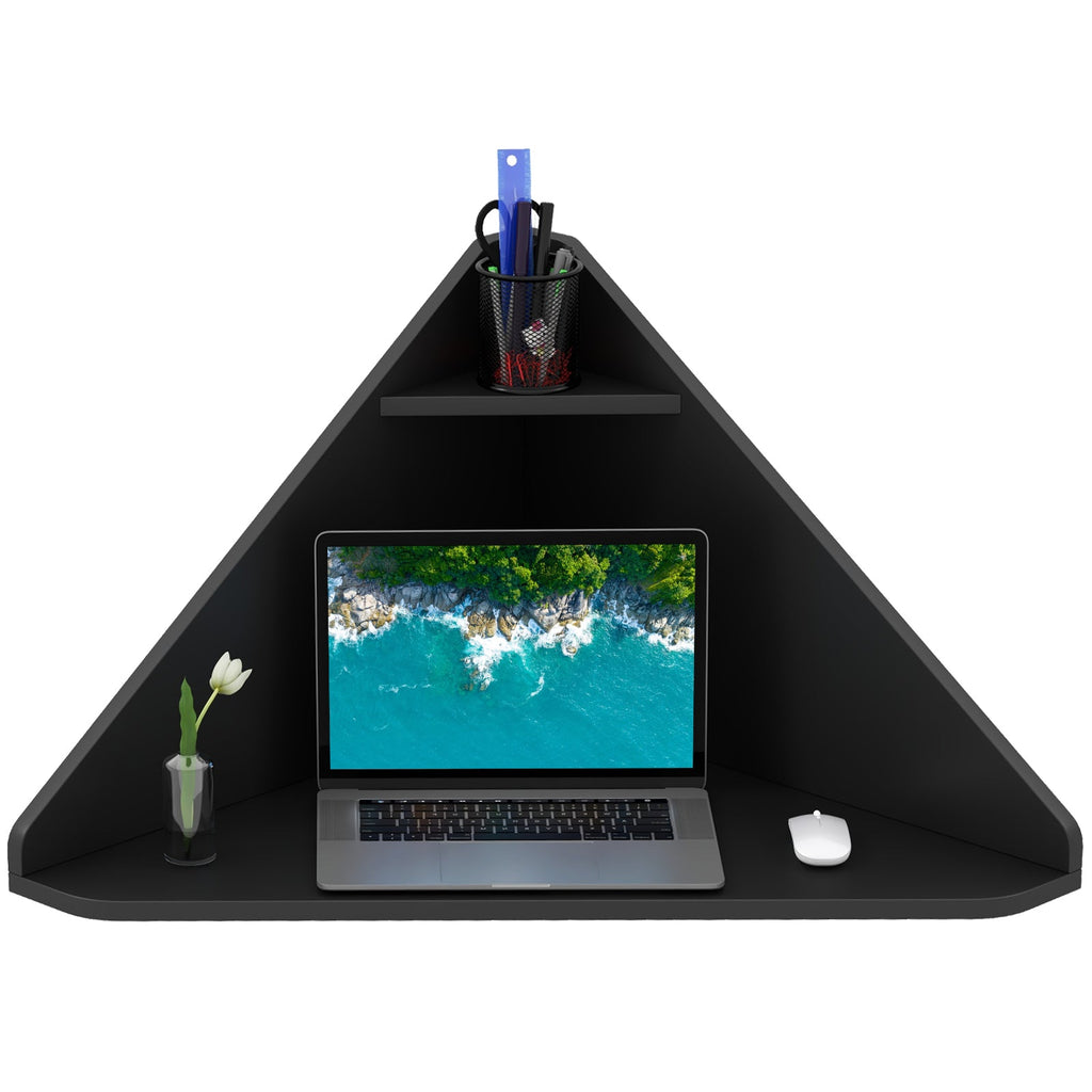 Floating Triangular Corner Computer Desk with Storage Shelf