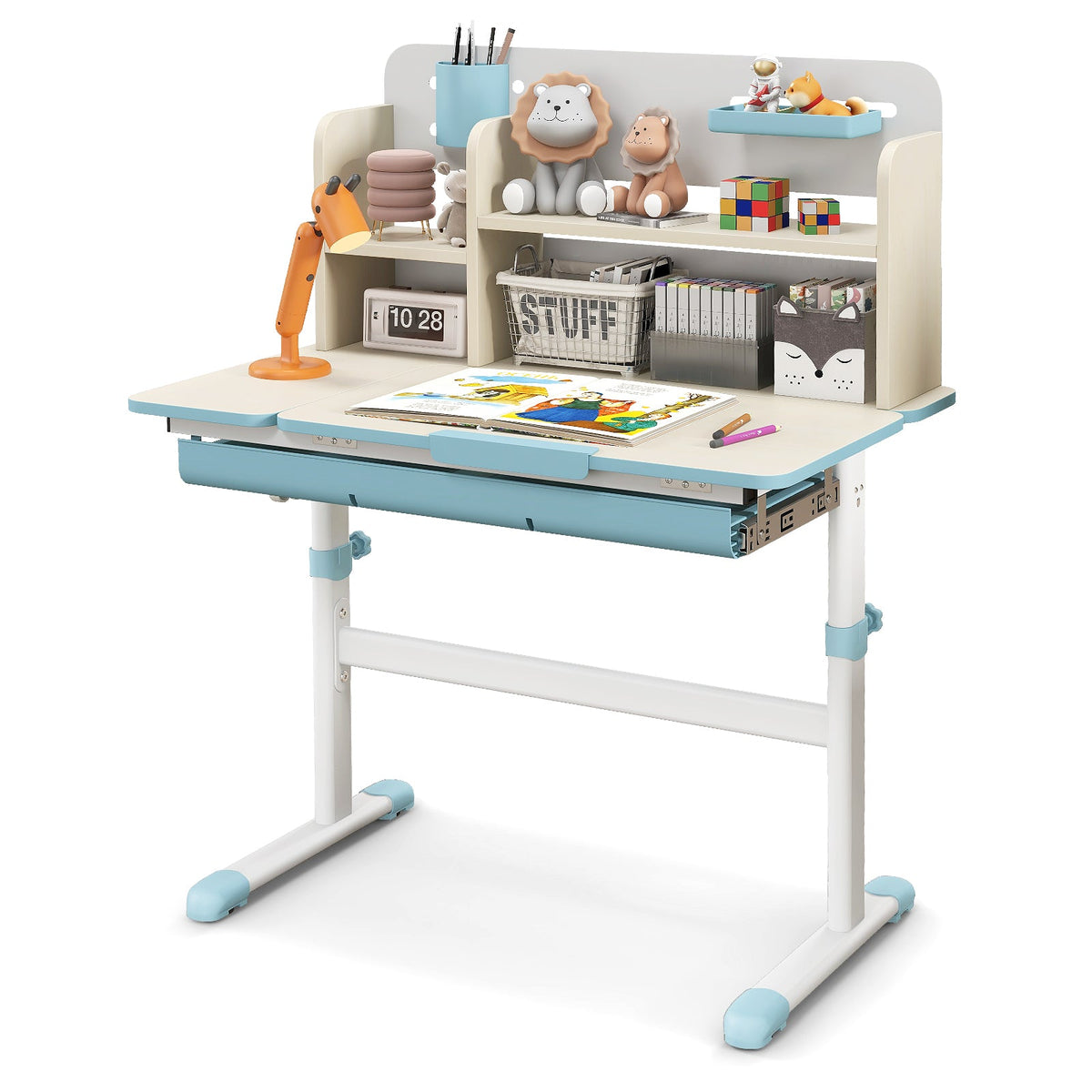 Height Adjustable Kids Study Desk with Tilt Desktop for 3-12 Years Old
