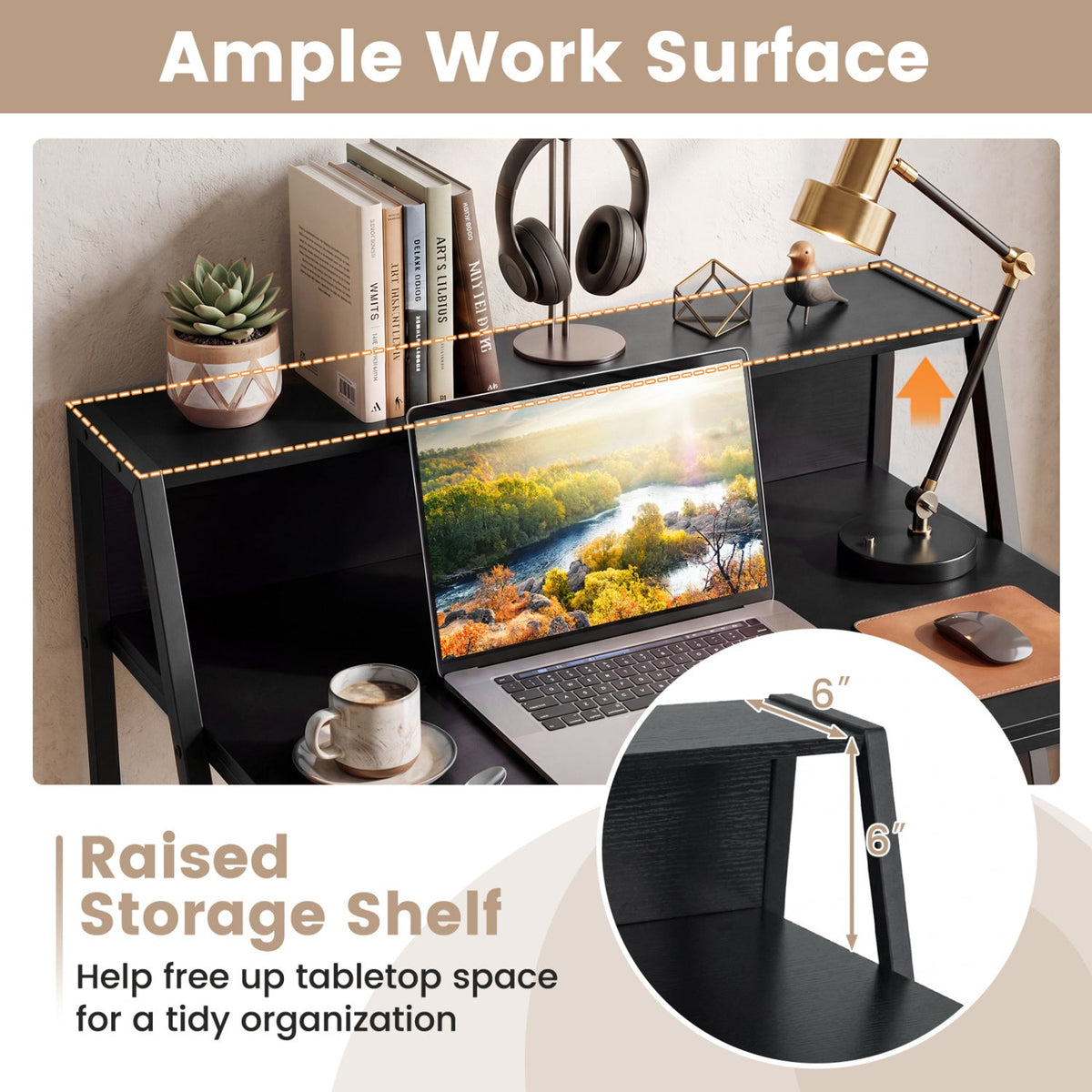 31.5" Industrial Desk with Raised Shelf Metal Frame