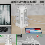 Power Strip Tower Surge Protector 12 AC Outlets 5 USB Ports 8.8ft Cord Gray