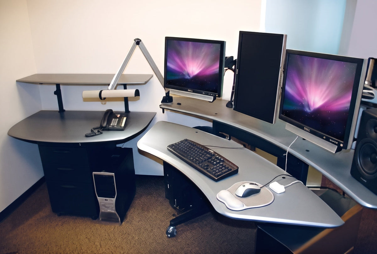Personal Plus - Dual Surface 4 Leg Sit-Stand Corner Workstation: 74x44