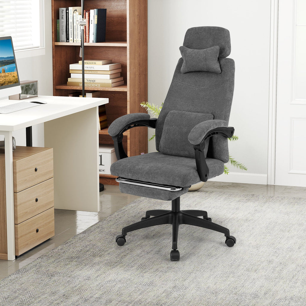 Reclining Office Chair Chenille Fabric Upholstered Computer Desk Chair-Gray