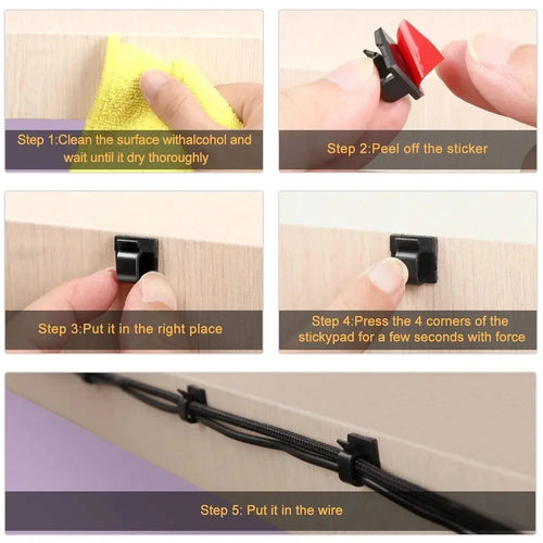 50PCS Clear Adhesive Cable Clips Outdoor Indoor Cable Management Wire Organizer Strong Stick Cord Holder for Under Desk Car