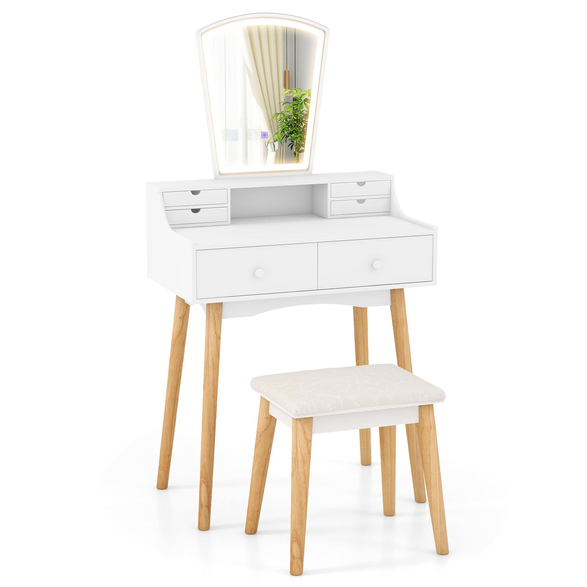 Vanity Desk Set with 3-Color Adjustable LED Lighted Mirror and Drawers-White