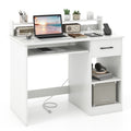 White Desk with Charging Station and Adjustable Shelf for Home Office-White