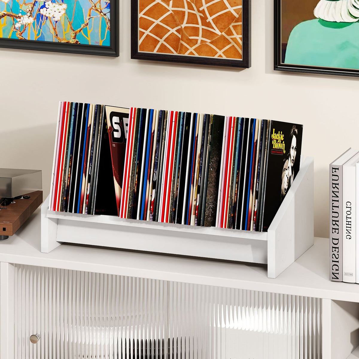 Wooden Tilting Bookcase Small Desktop Bookshelf Organizer for Magazines-White