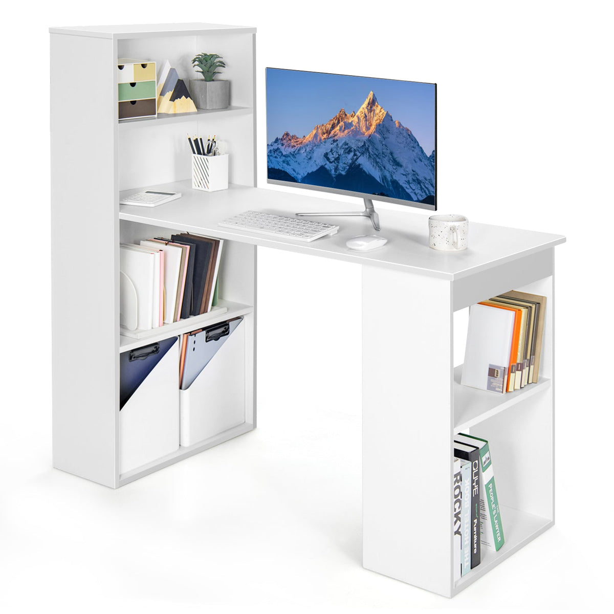 Computer Desk Writing Workstation Office with 6-Tier Storage Shelves