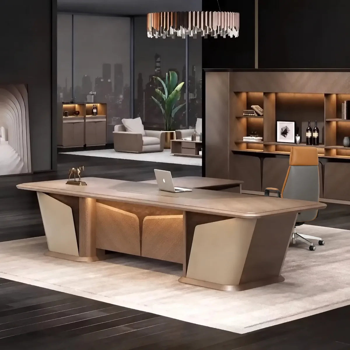 Cognac · Executive Desk w/ Mobile Storage