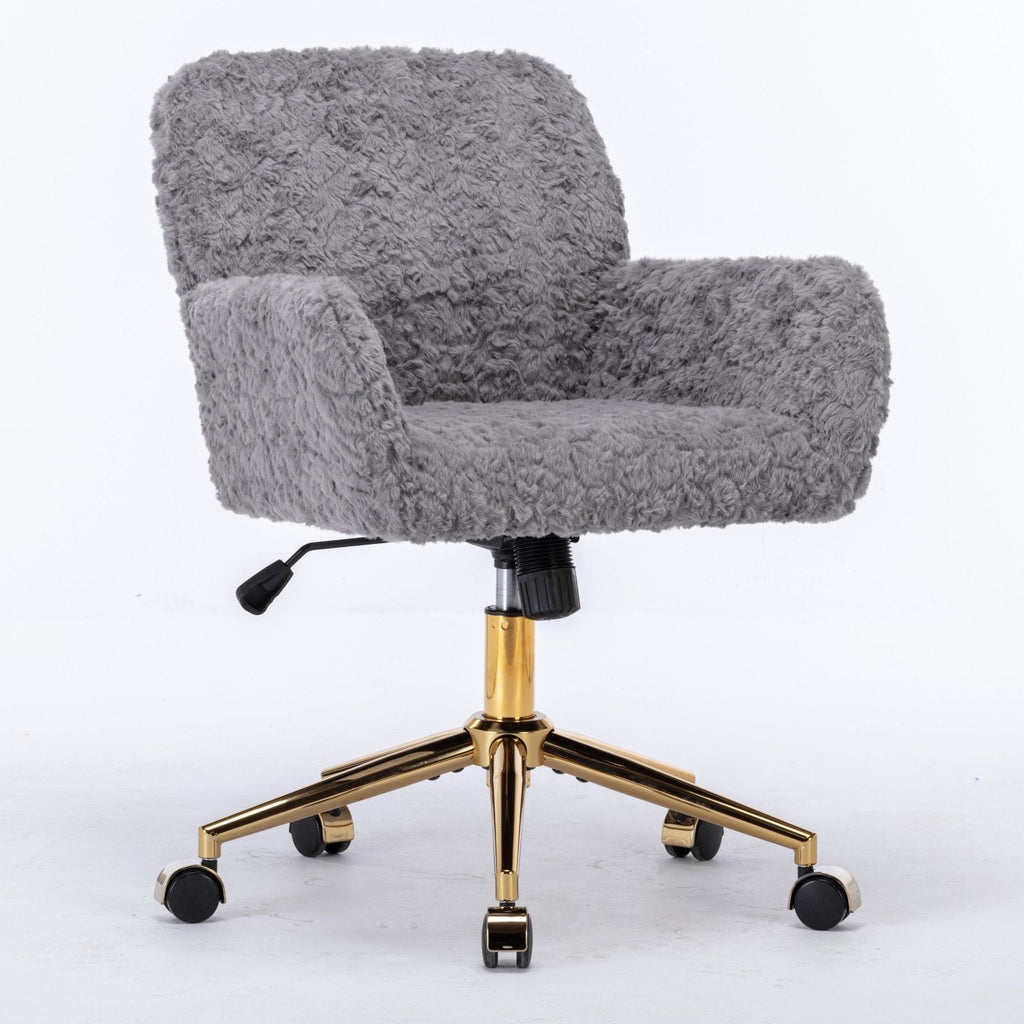 Office Chair, Artificial Rabbit Hair Home Office Chair With Metal Base, Adjustable Desk Chair Swivel Office Chair, Vanity Chair