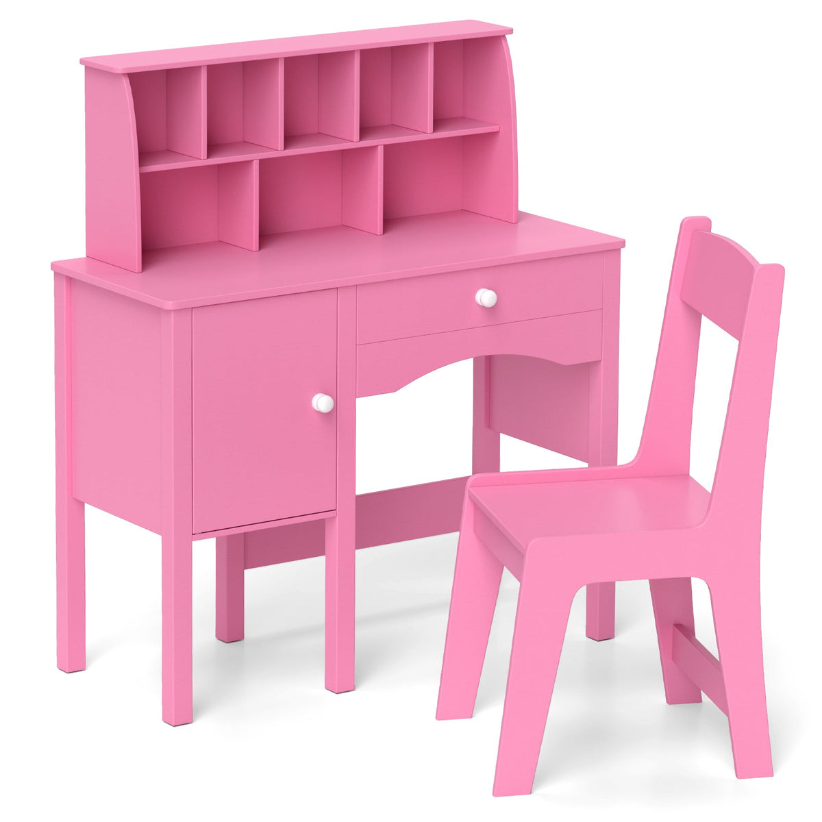 Kids Study Desk and Chair Set with Chair Hutch and Storage Cabinet for 3+ Years Old
