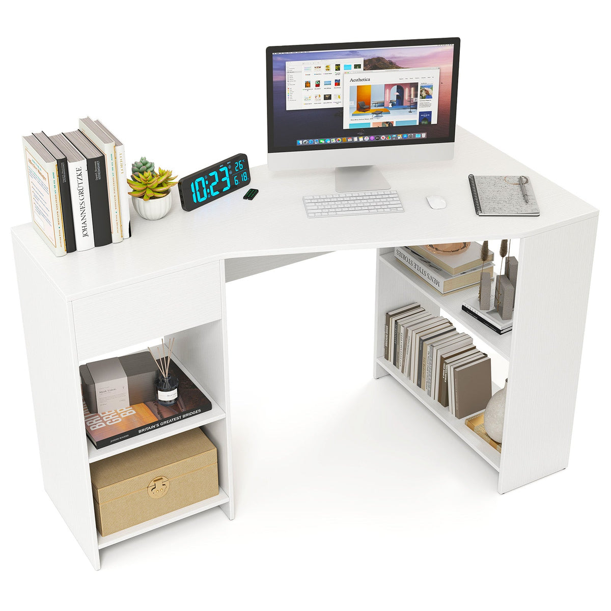 48 Inches L Shaped Corner Executive Computer Desk with Drawer-White