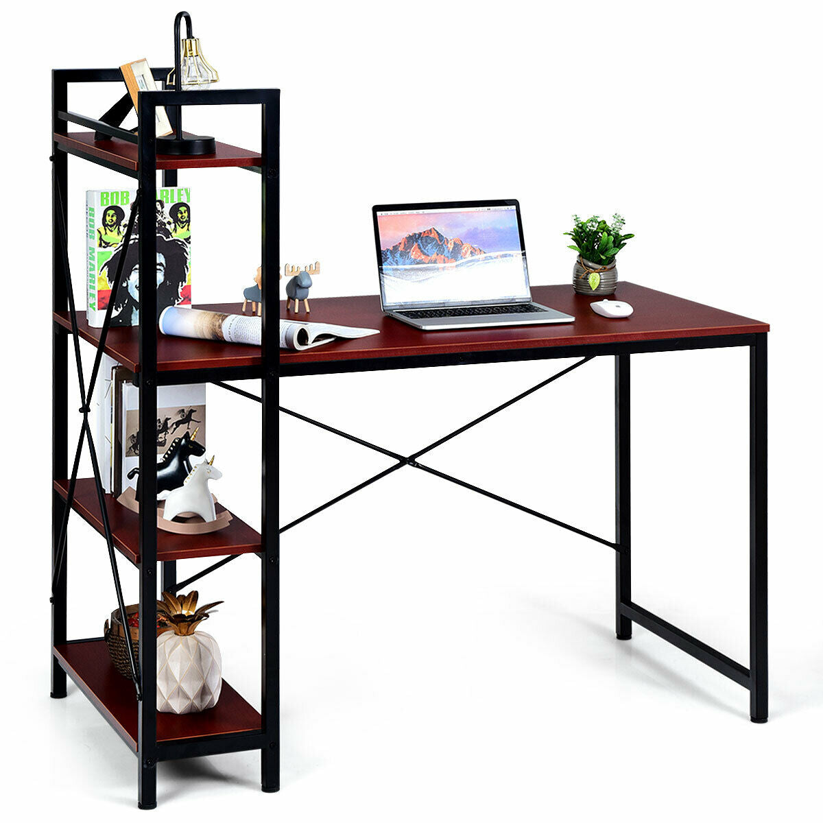 47.5 Inch Writing Study Computer Desk with 4-Tier Shelves
